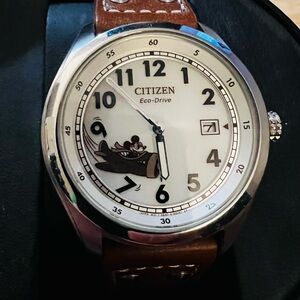 Citizen Eco-Drive Watch with White Dial and Brown Strap